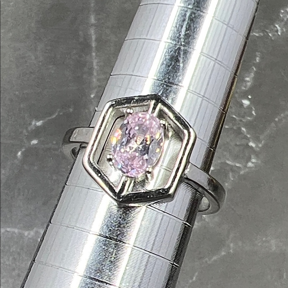 Sterling Silver Hexagon Pink CZ Ring